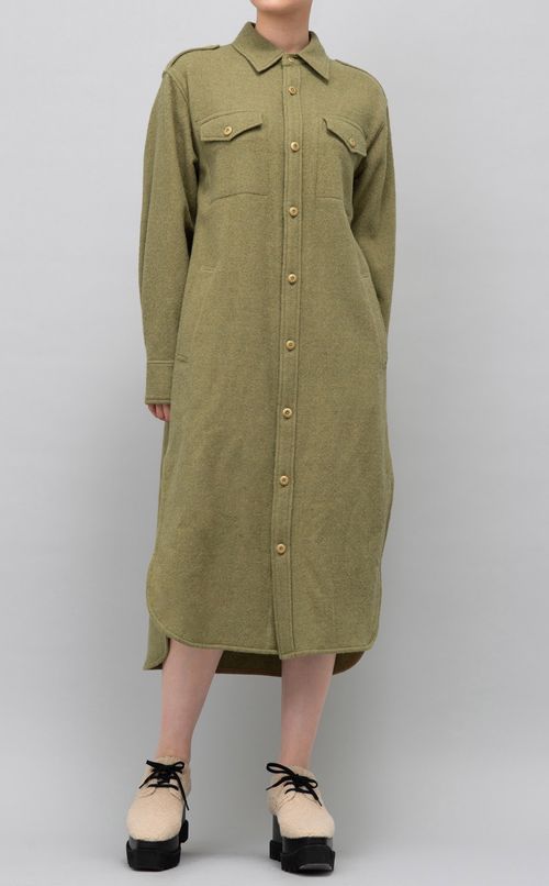 フラップポケットウールシャツワンピース