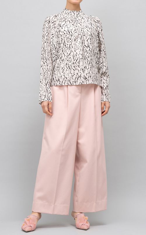 パフスリーブプリントギャザーブラウス