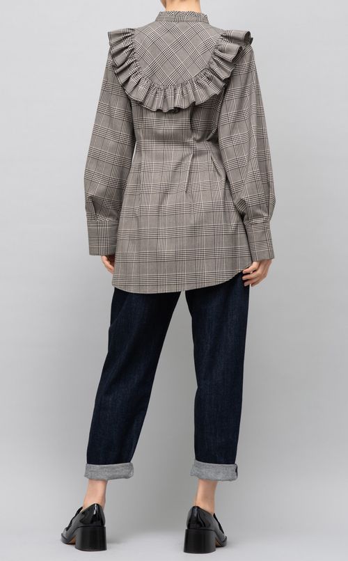 フリルヨークチェックブラウス