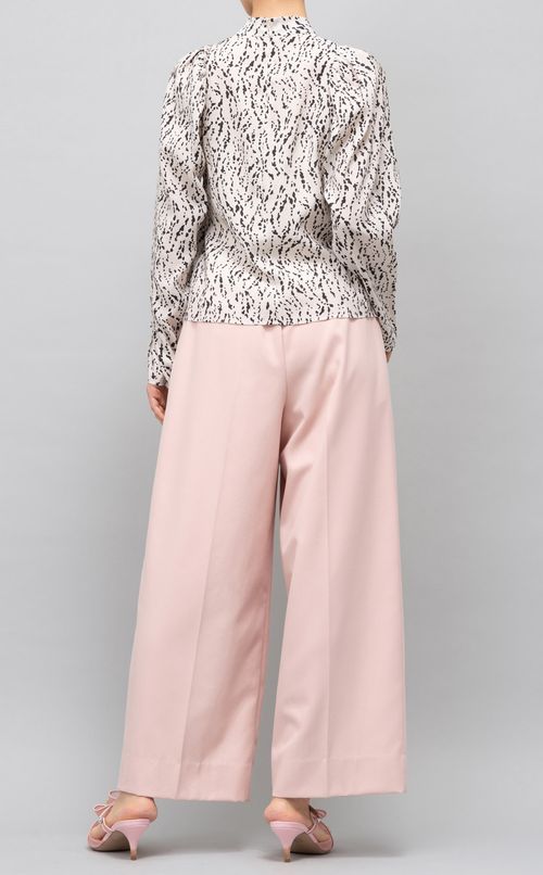 パフスリーブプリントギャザーブラウス