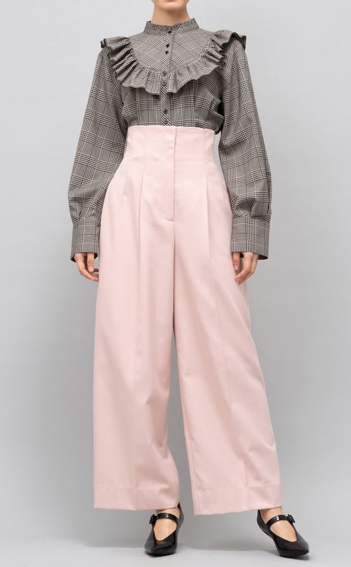 フリルヨークチェックブラウス