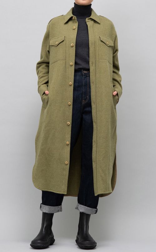 フラップポケットウールシャツワンピース