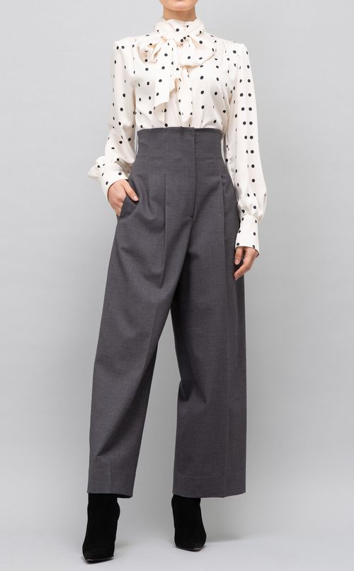 パール付ドットプリントボウタイブラウス