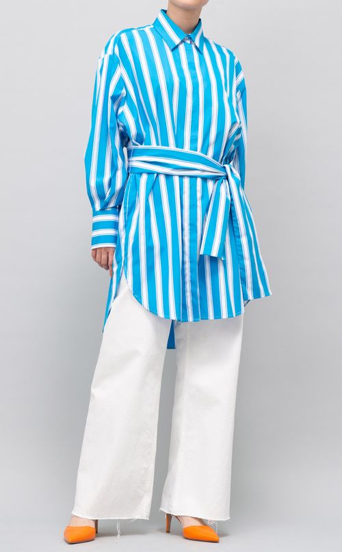 ワイドストライプロングシャツ
