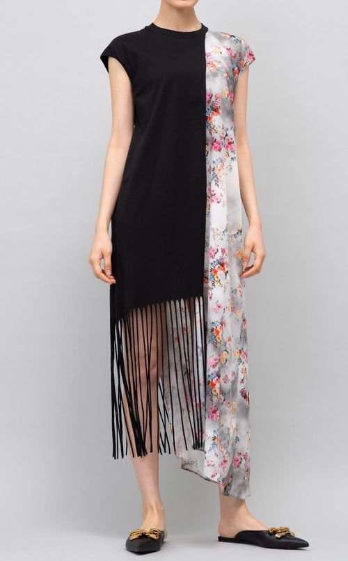 プリント切替アシンメトリーワンピース