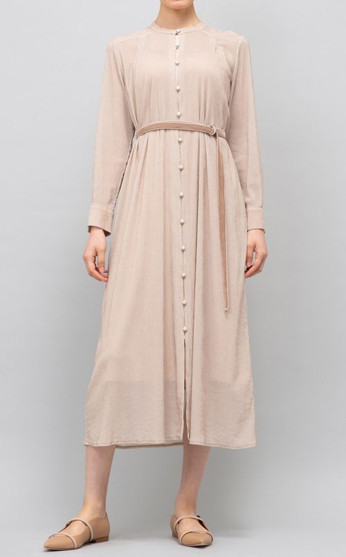 ベルト付スタンドカラーワンピース