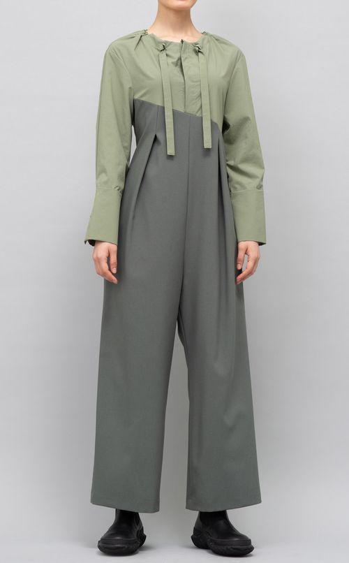 シャツ切替ジャンプスーツ