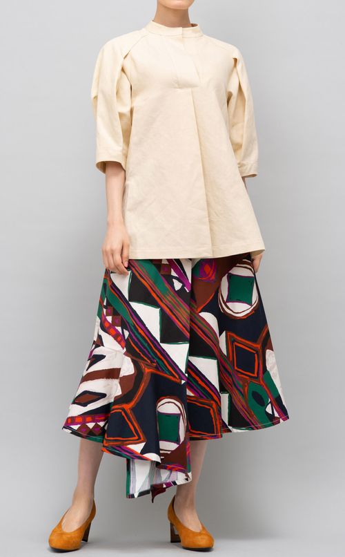 コットンリネンスリットブラウス