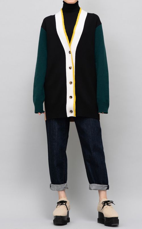 ブロックカラーロングカーディガン