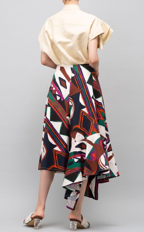 変形ペプラムプリントスカート