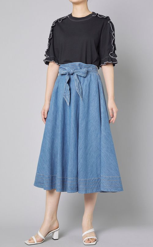 シャンブレーミディフレアスカート