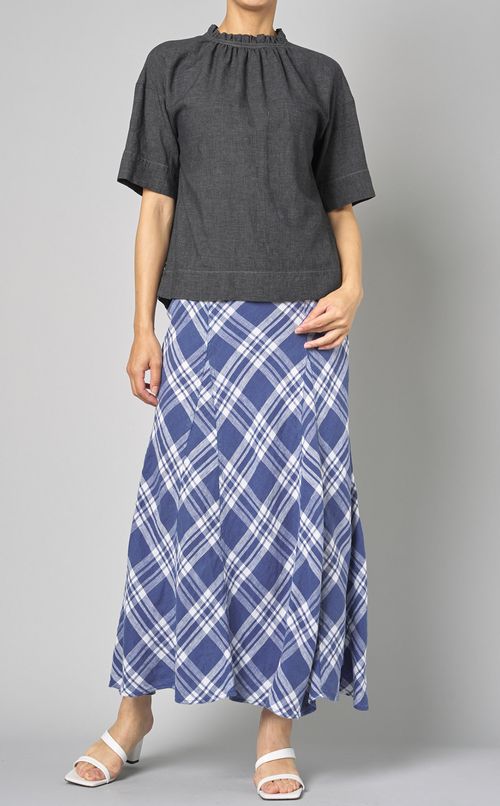 リネンチェックプリントロングスカート
