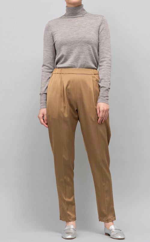 ウール混サテンスリットパンツ