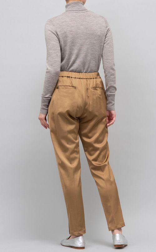 ウール混サテンスリットパンツ