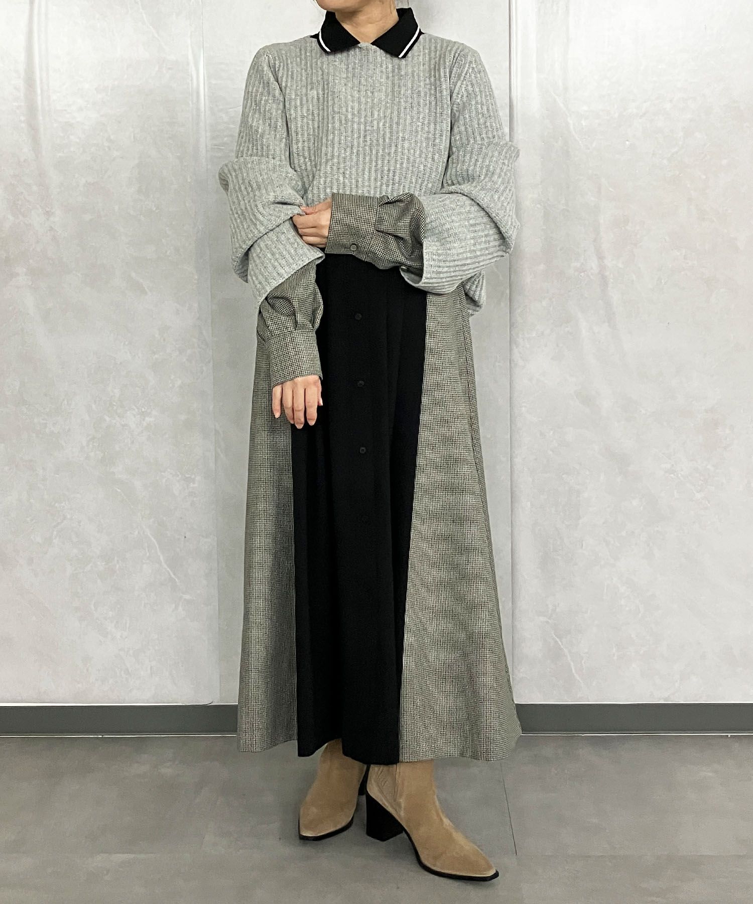 FURFUR｜リブコンビシャツワンピース