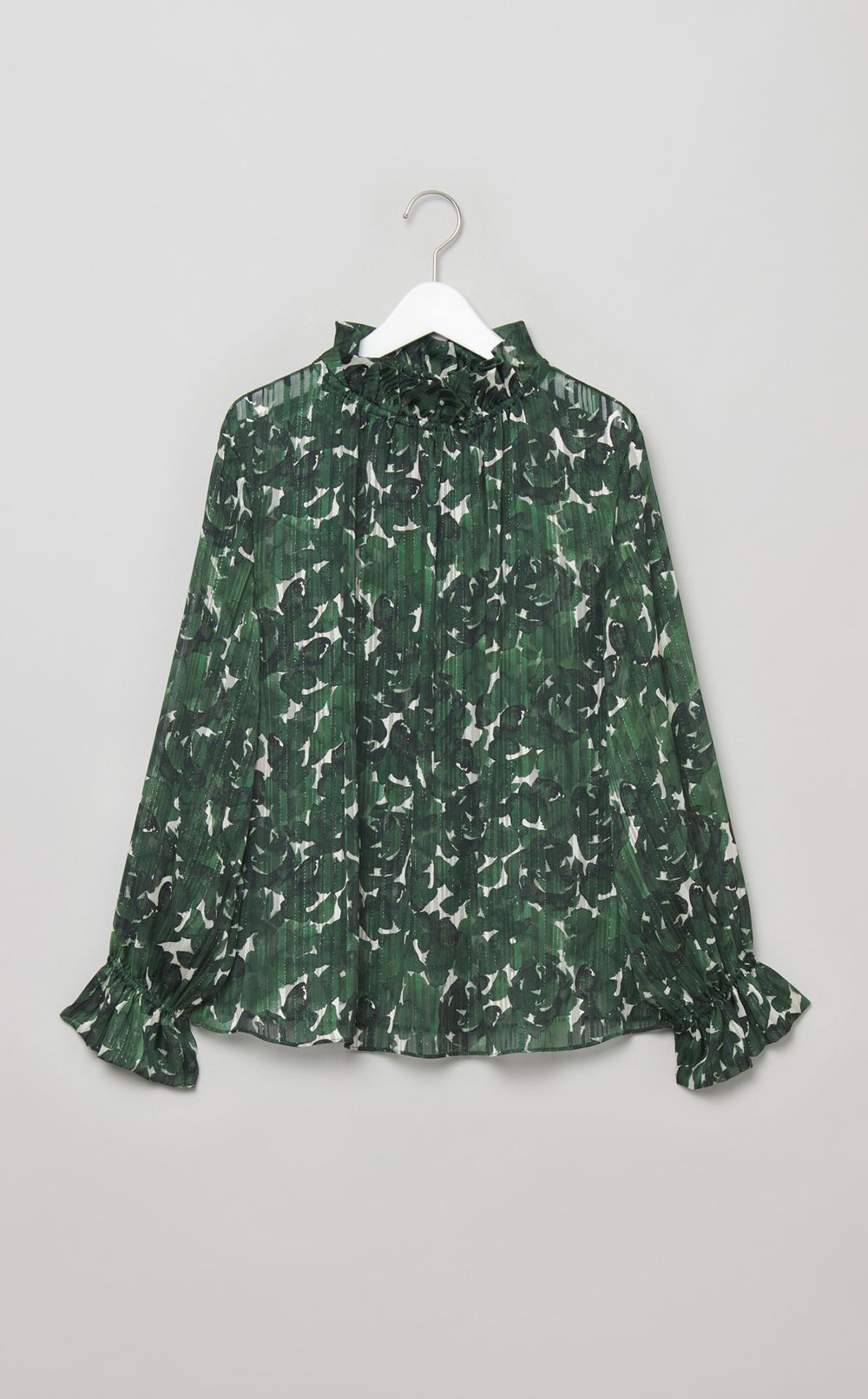 ローズプリントスタンドカラーブラウス