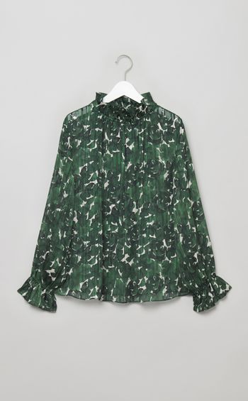 ローズプリントスタンドカラーブラウス