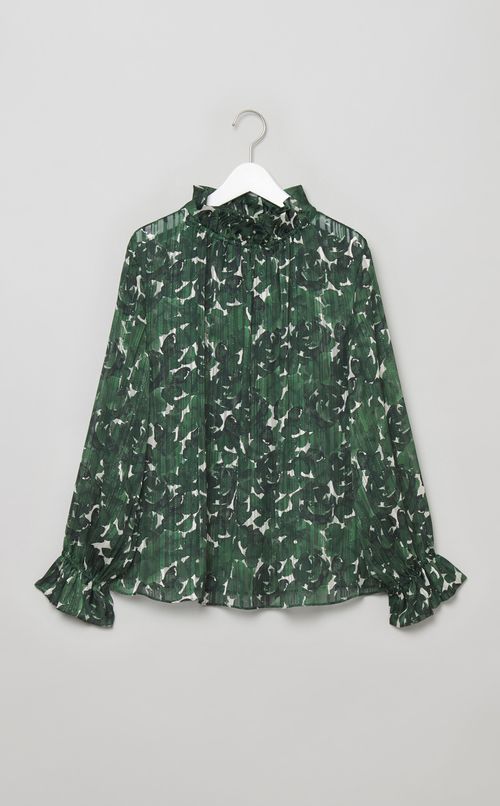 ローズプリントスタンドカラーブラウス