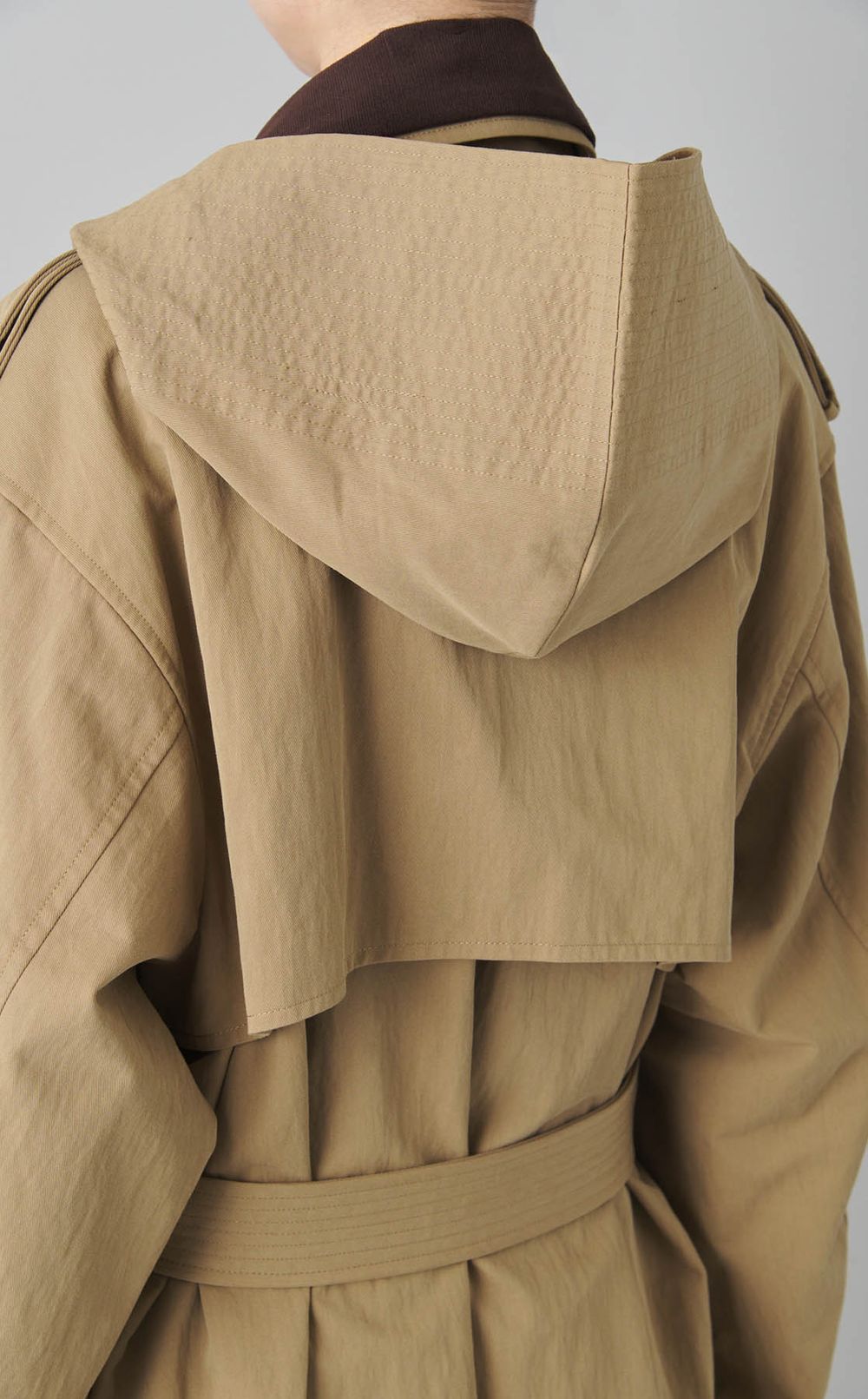 フードストールロングトレンチコート