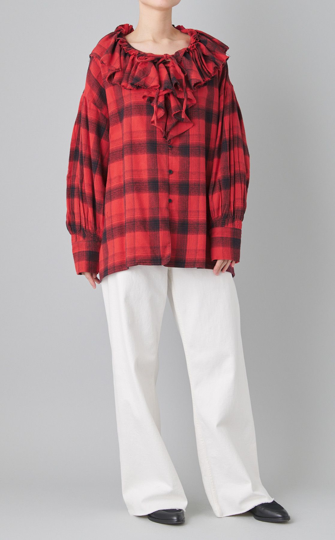 crinkle crinkle crinkle｜ネルチェックラッフルブラウス