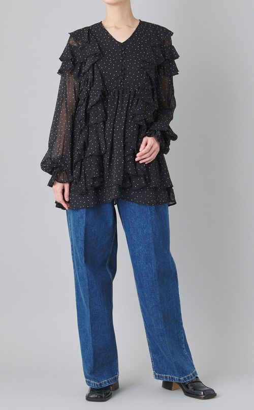 タックプリーツデニムパンツ