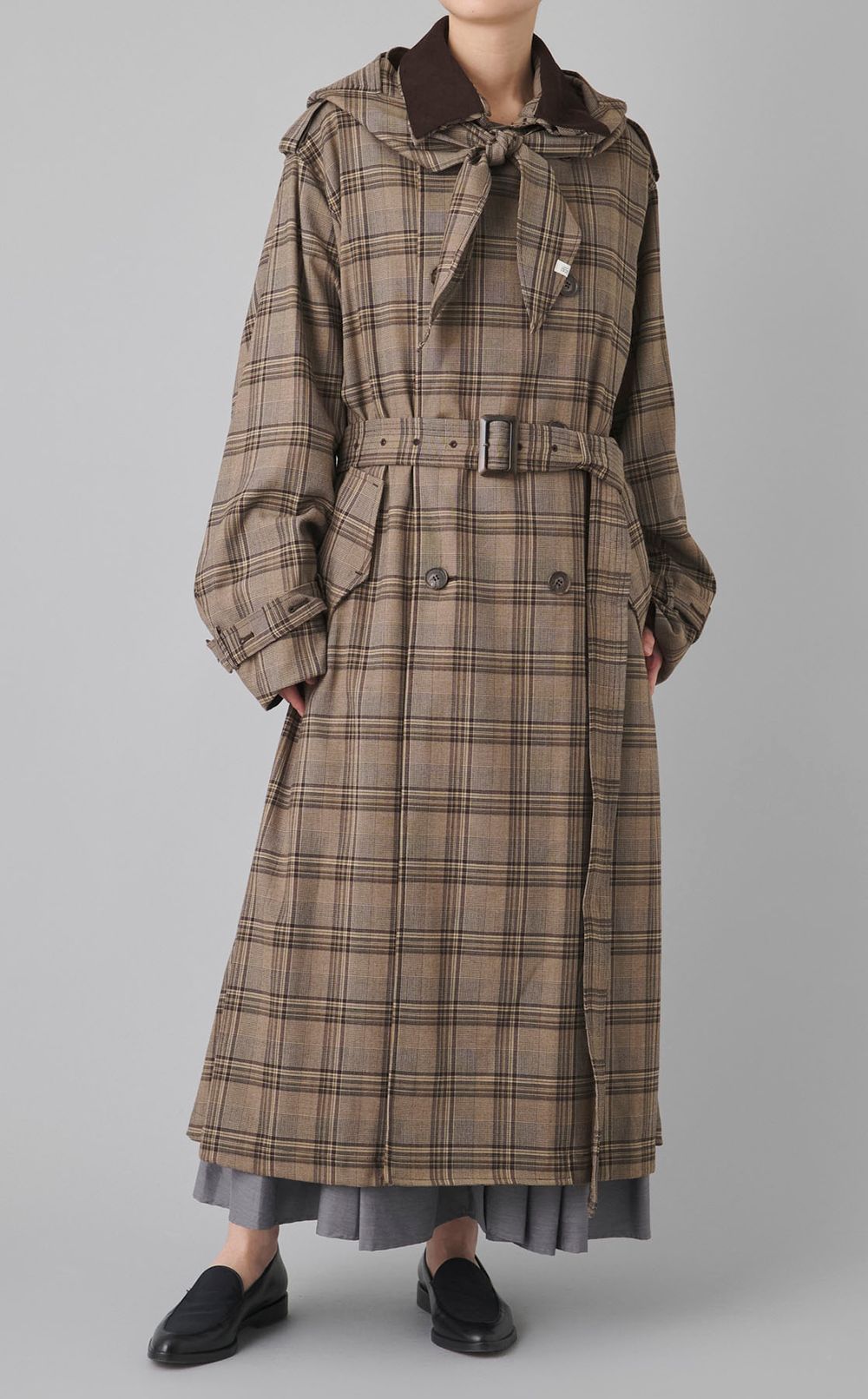 フードストールロングトレンチコート