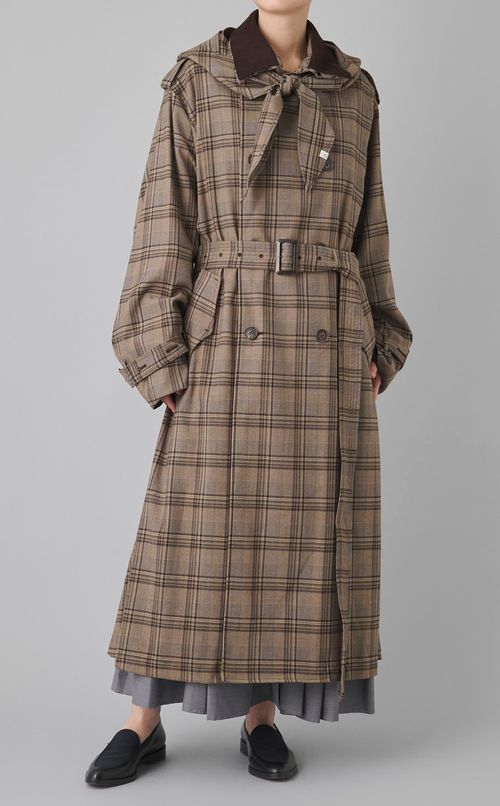 フードストールロングトレンチコート