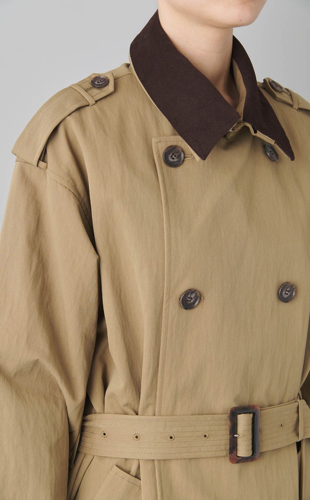 フードストールロングトレンチコート