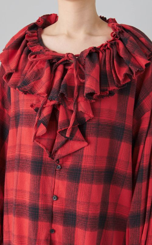 ネルチェックラッフルブラウス