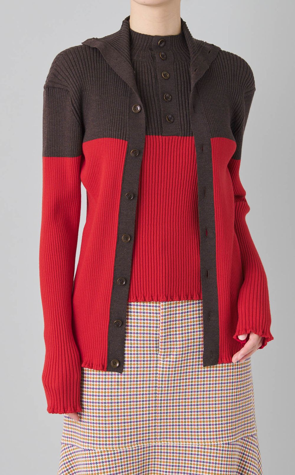 ダブルフロントウールリブカーディガン