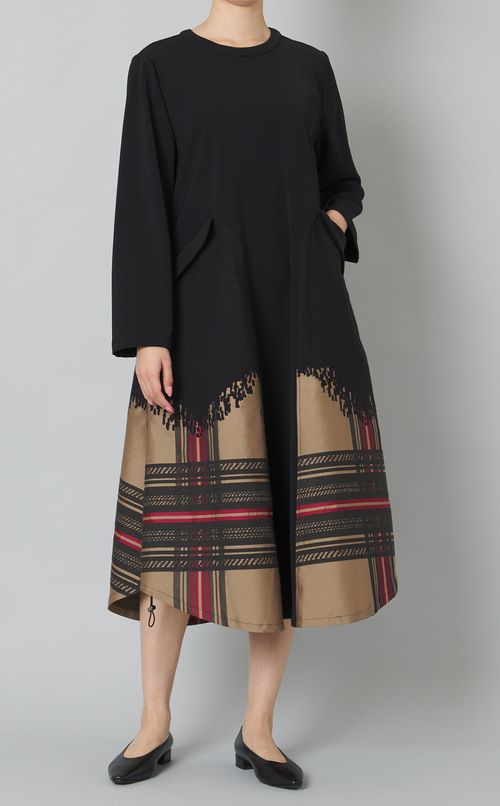 チェックジャガードバイカラーワンピース