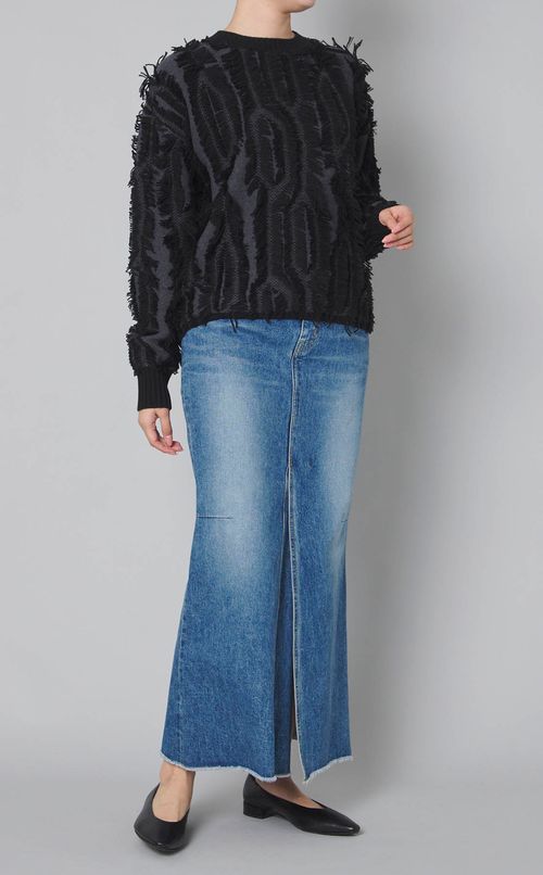 フリンジクルーネックニット