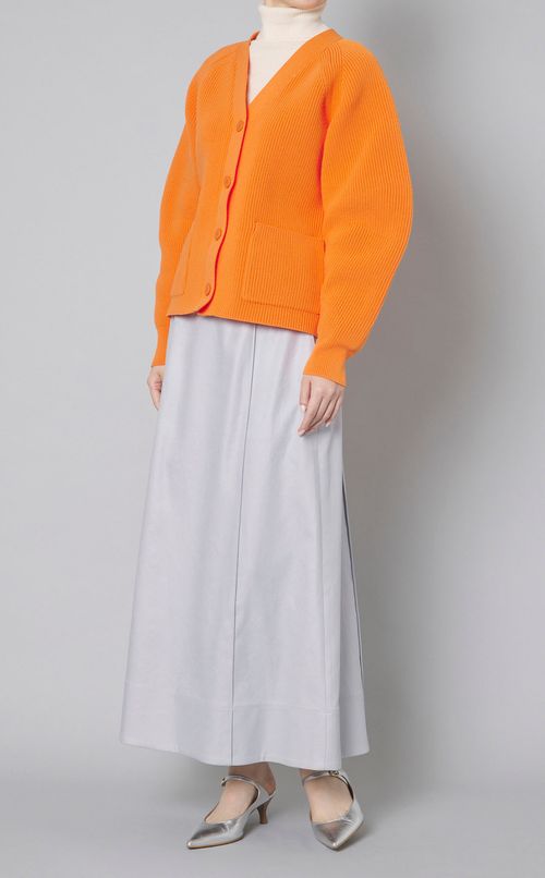 畦編みVネックカーディガン