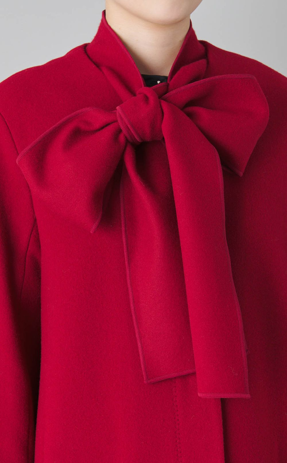 リボンストール付きノーカラーコート