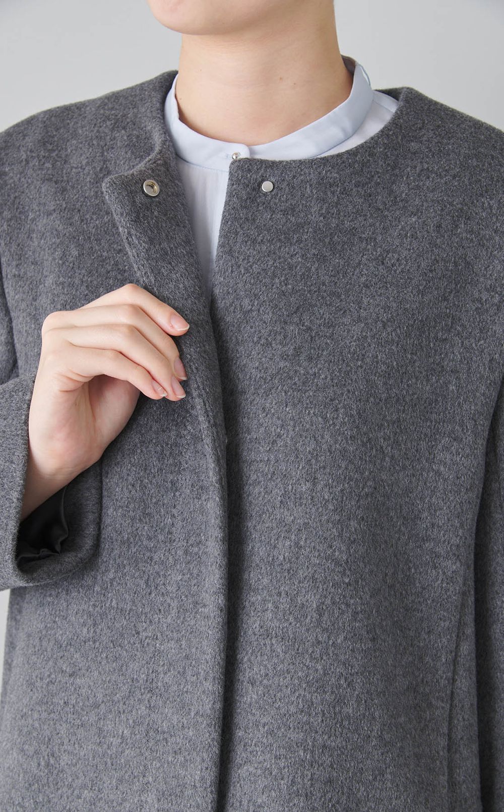 リボンストール付きノーカラーコート