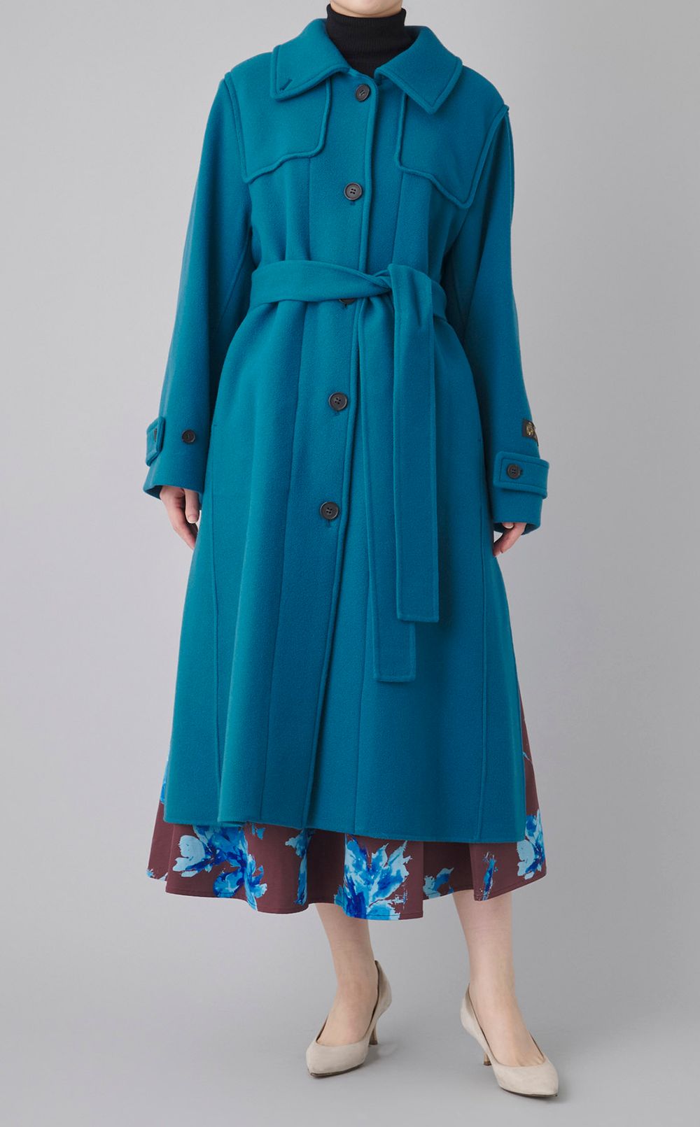 ステンカラースリットロングコート