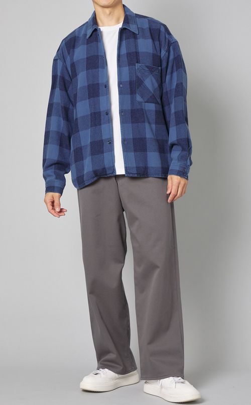 インディゴブロックチェックワイドシャツ