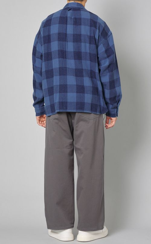 インディゴブロックチェックワイドシャツ