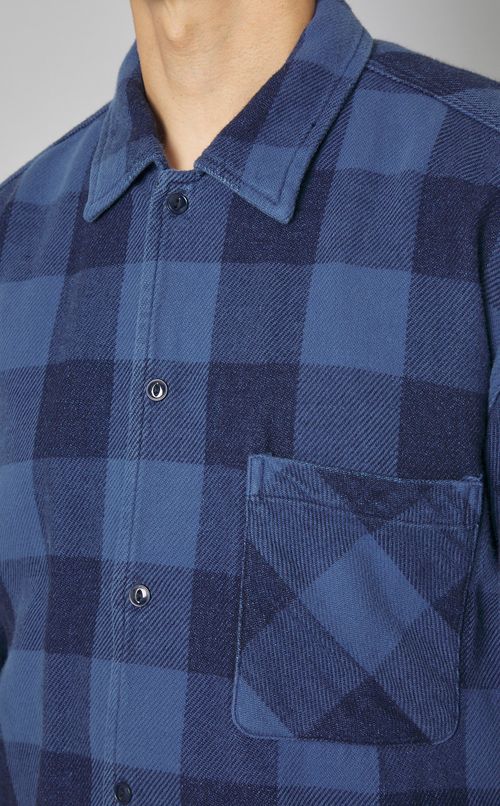 インディゴブロックチェックワイドシャツ