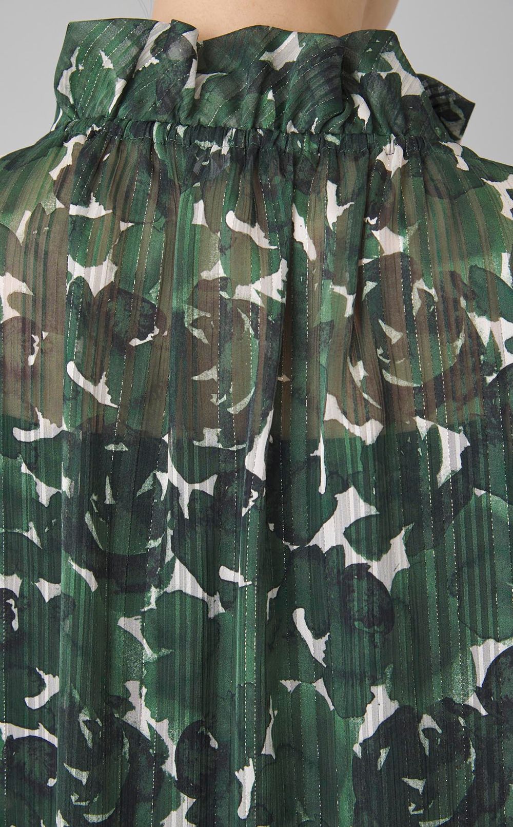 ローズプリントスタンドカラーブラウス