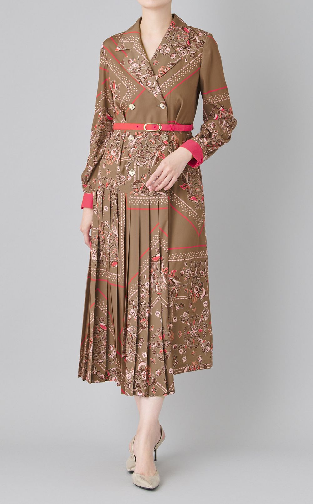 スカーフプリントプリーツワンピース