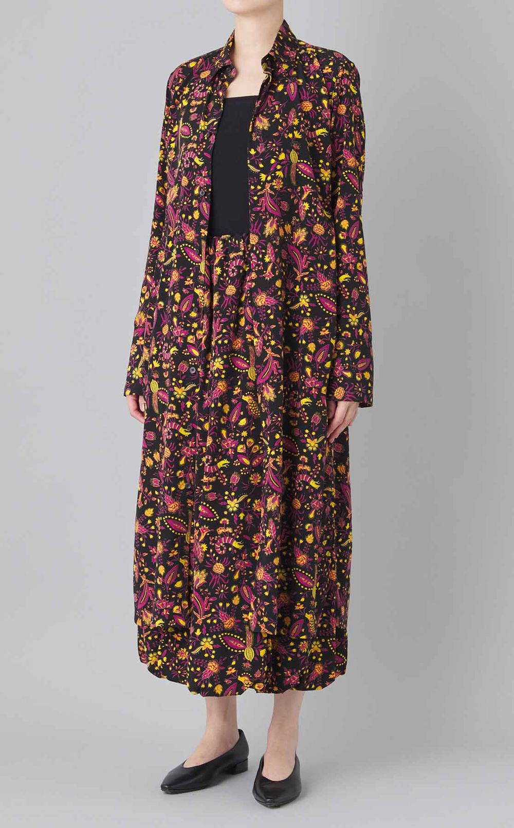 フラワープリン卜ロングシャツ