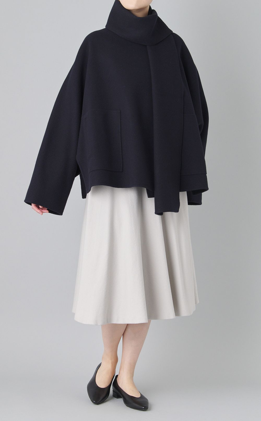 ストール付きポンチョショートコート