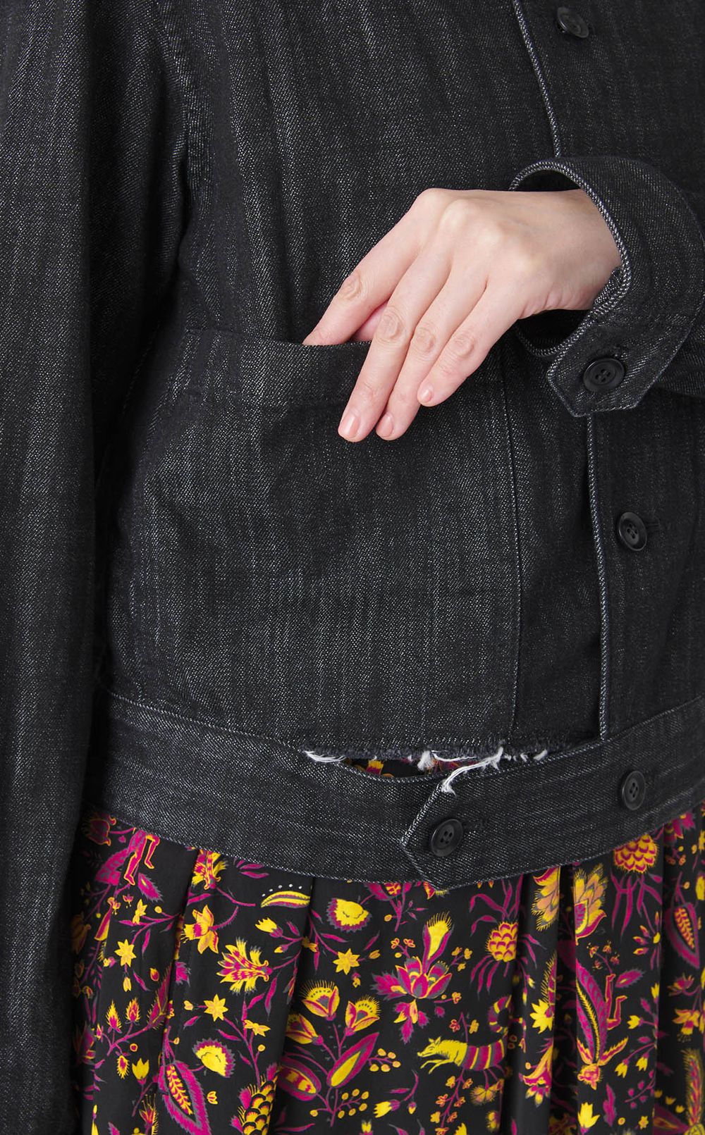 デザインカラーウォッシュドデニムブルゾン