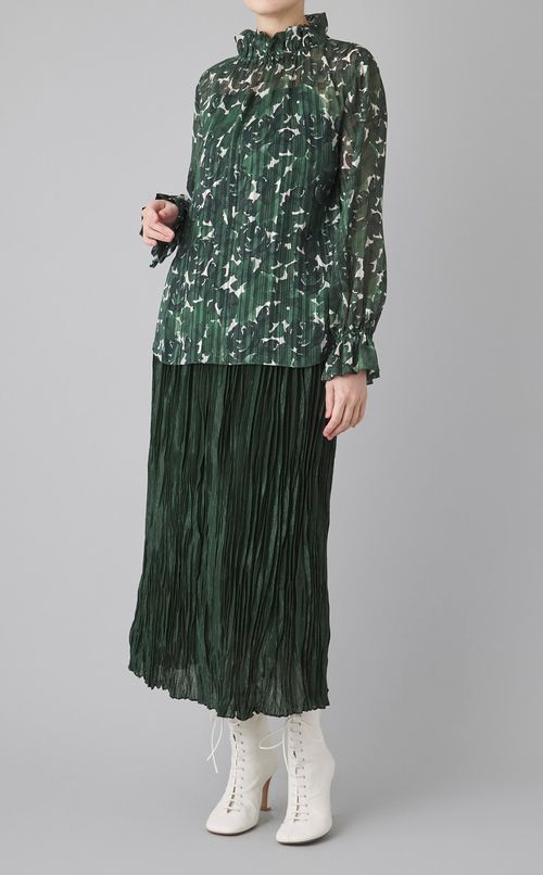 ローズプリントスタンドカラーブラウス