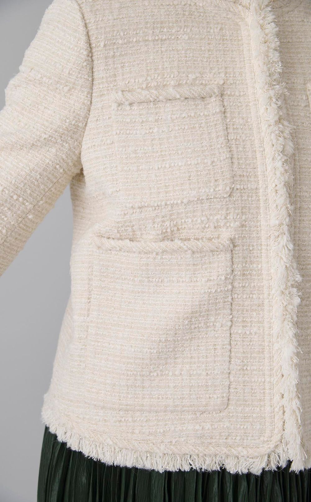 ノーカラーツイードジャケット