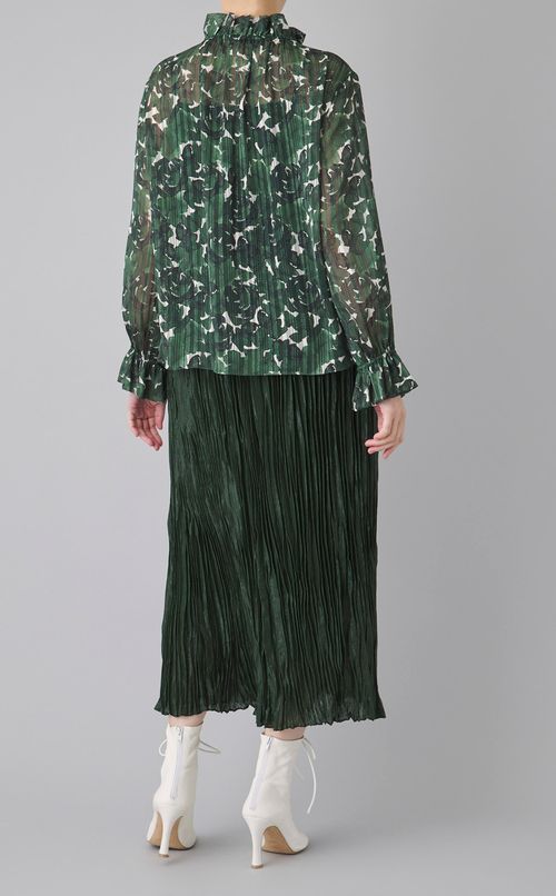 ローズプリントスタンドカラーブラウス