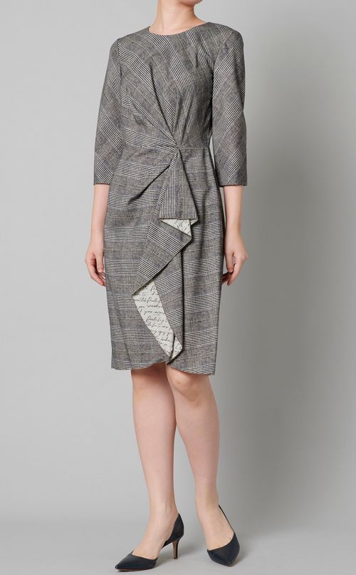 チェックフロントギャザーワンピース