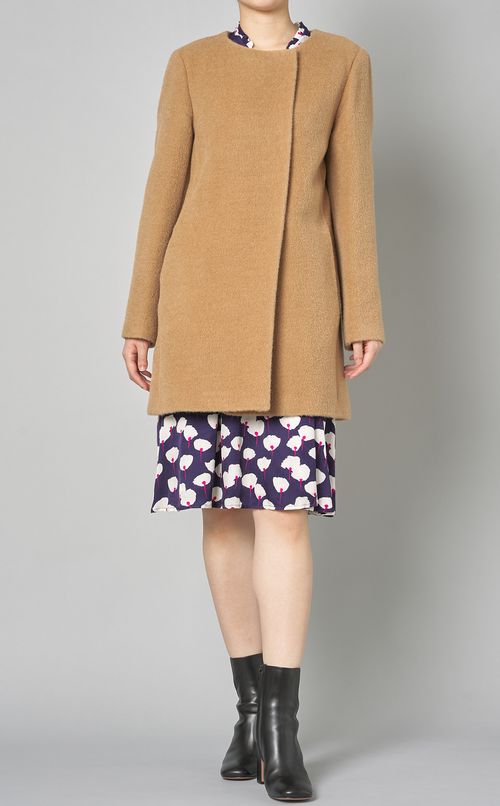 アルパカウールノーカラーコート