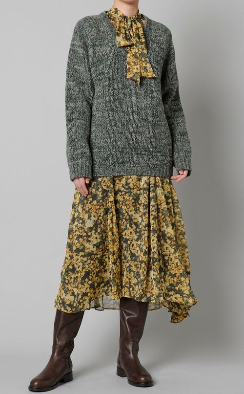 プリントボウタイシフォンワンピース